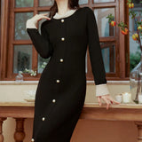 Rochie Aterra din tricot cu decolteu rotund cu perle