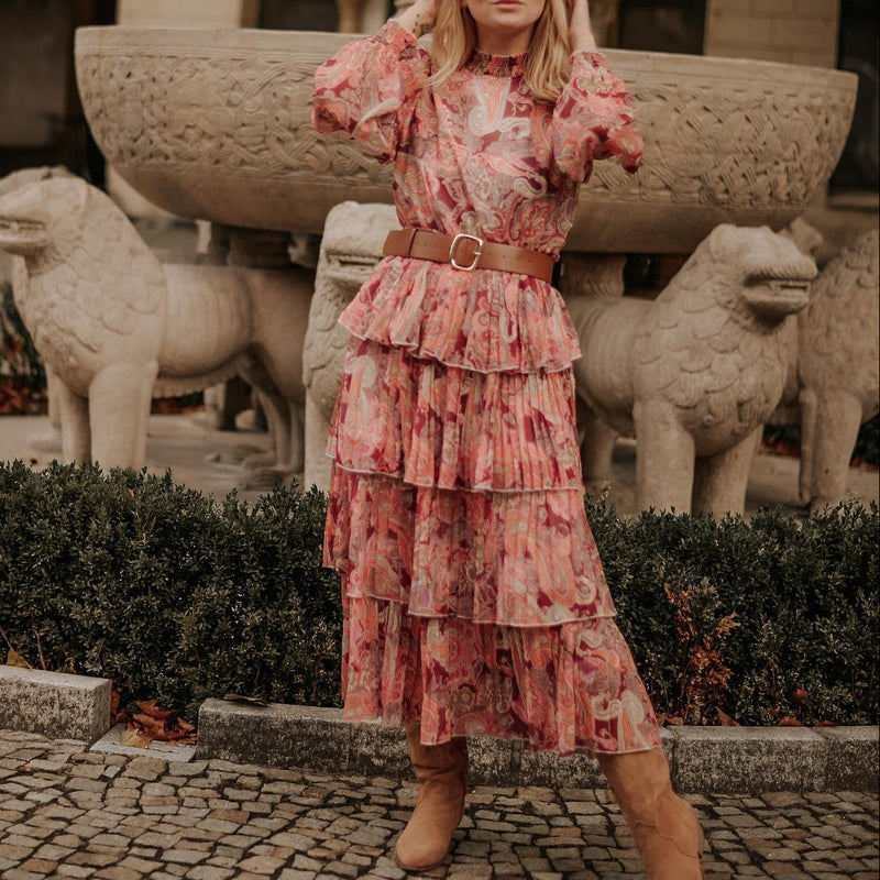 Rochie Ally cu imprimeu deosebit si curea in talie