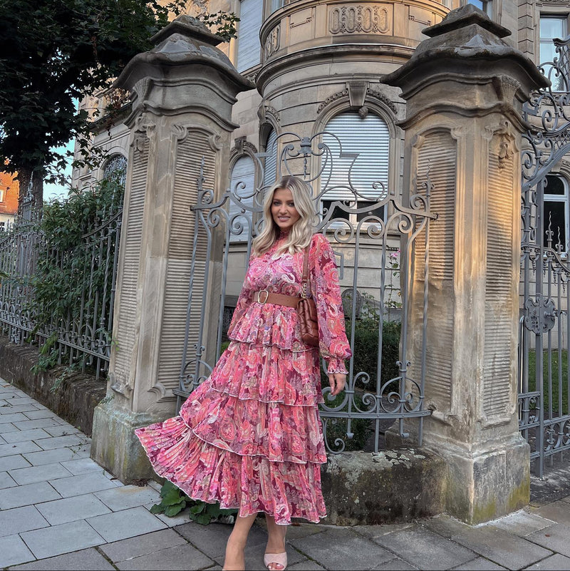 Rochie Ally cu imprimeu deosebit si curea in talie