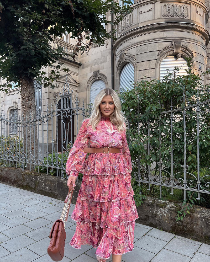 Rochie Ally cu imprimeu deosebit si curea in talie