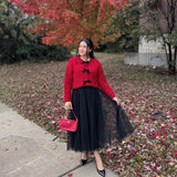 Jerseu Sabriel din tricot cu inchidere prin nasturi cu fundite