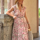 Rochie Gyda alba cu imprimeu floral si curea accesorizata