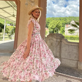 Rochie Gyda alba cu imprimeu floral si curea accesorizata
