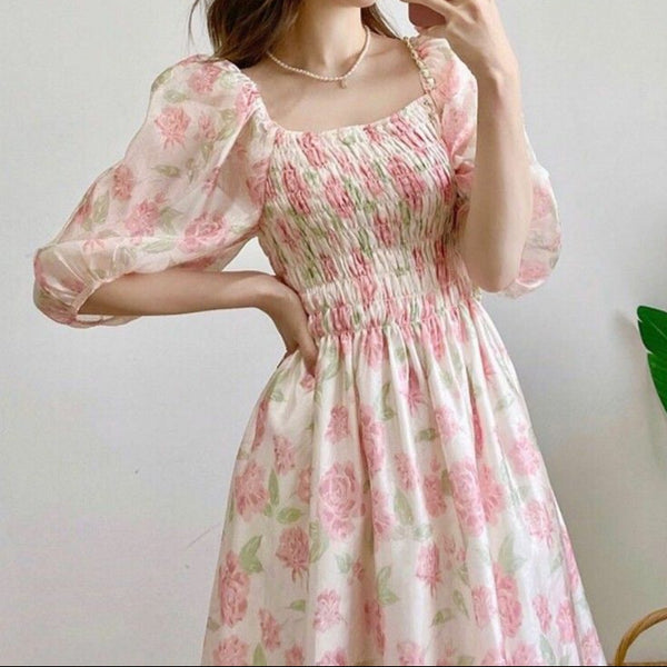 Rochie Garcie cu imprimeu floral si maneci bufante