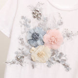 Set Berdine roz compus din tricou si pantaloni cu detalii florale