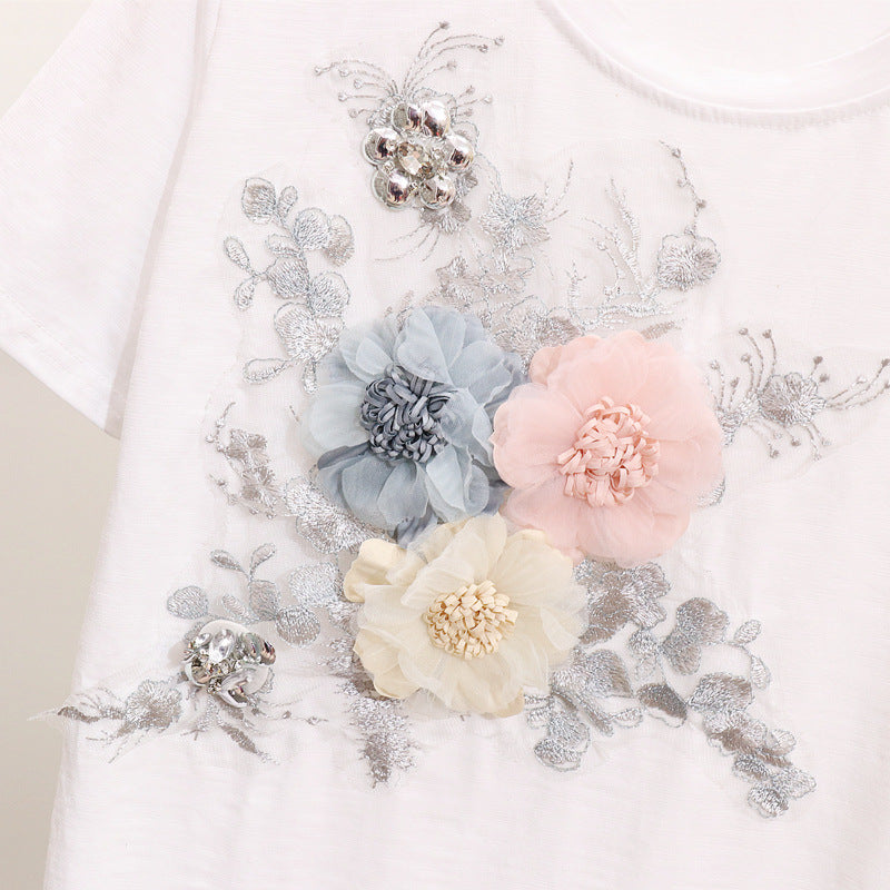 Set Berdine roz compus din tricou si pantaloni cu detalii florale