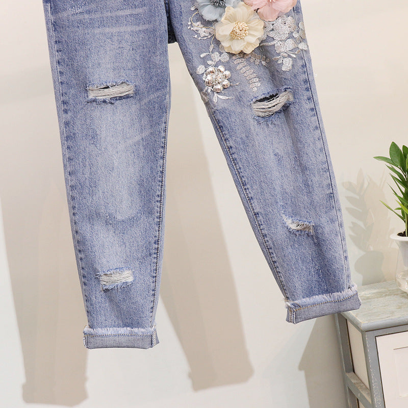 Set Berdine negru compus din tricou si pantaloni cu detalii florale