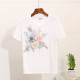 Set Berdine roz compus din tricou si pantaloni cu detalii florale