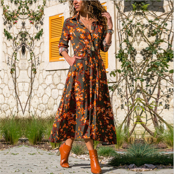 Rochie Cleo cu imprimeu floral si cordon in talie