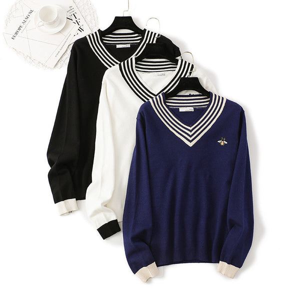 Pulover Linus negru din tricot moale cu decolteu in V