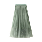 Fusta Perllis verde din tulle accesorizata cu perle
