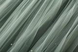 Fusta Perllis verde din tulle accesorizata cu perle