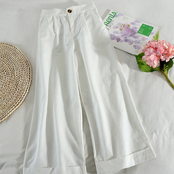 Pantaloni 3/4 Euridice albi cu talie inalta si buzunare laterale