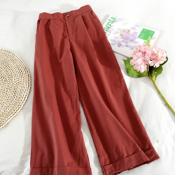 Pantaloni 3/4 Euridice caramizii cu talie inalta si buzunare laterale
