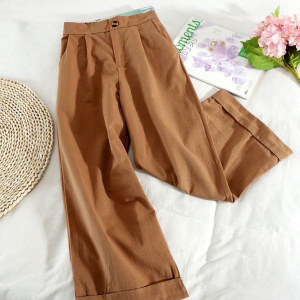Pantaloni 3/4 Euridice maro cu talie inalta si buzunare laterale