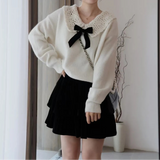 Bluza Galda din tricot cu guler lat si funda