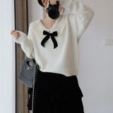 Bluza Galda din tricot cu guler lat si funda