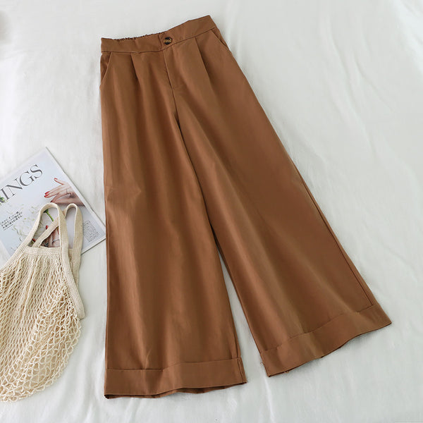 Pantaloni 3/4 Euridice maro cu talie inalta si buzunare laterale