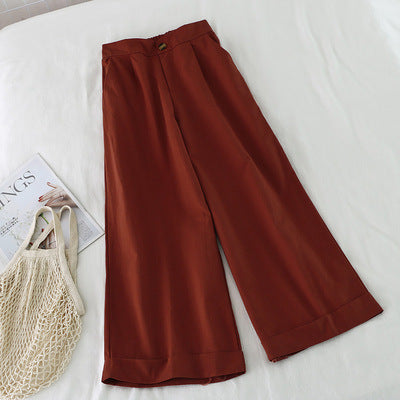 Pantaloni 3/4 Euridice caramizii cu talie inalta si buzunare laterale