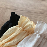 Bluza Petula galbena cu decolteu patrat si maneci cu volanase