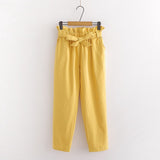 Pantaloni Page galbeni cu talie inalta si cordon accesorizat
