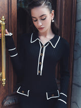 Rochie Gyra din tricot cu decolteu in V si buzunare decorative