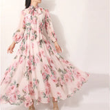 Rochie midi Liria cu imprimeu floral si funda