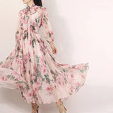 Rochie midi Liria cu imprimeu floral si funda