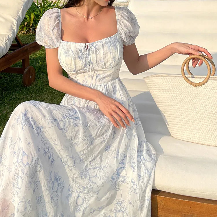 Rochie Raya cu decolteu patrat si imprimeu floral