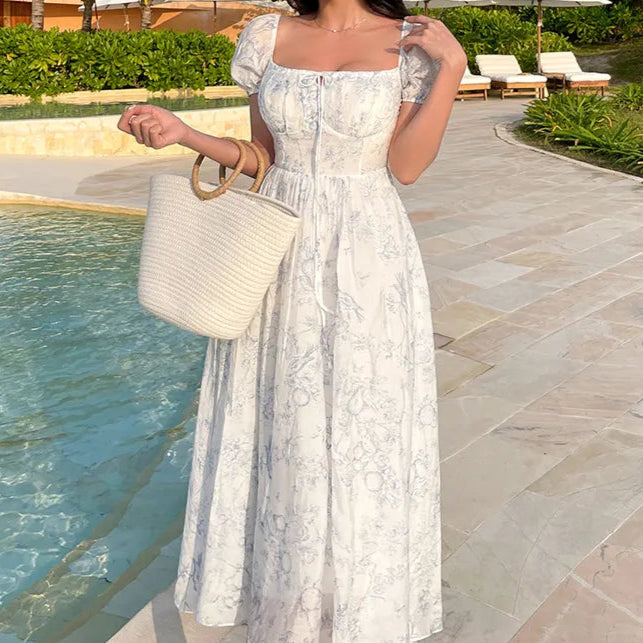 Rochie Raya cu decolteu patrat si imprimeu floral