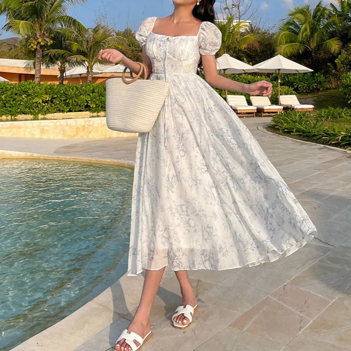 Rochie Raya cu decolteu patrat si imprimeu floral