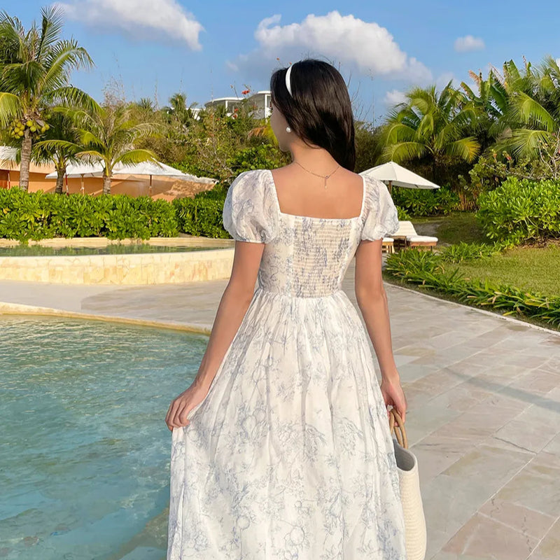 Rochie Raya cu decolteu patrat si imprimeu floral