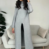 Pulover Zuella lung tricotat cu croi larg si slit frontal