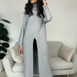 Pulover Zuella lung tricotat cu croi larg si slit frontal