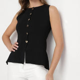 Vesta Calia neagra din tricot cu nasturi metalici