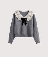 Bluza Galda din tricot cu guler lat si funda