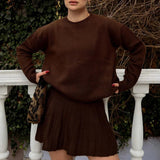 Set tricotat Lirra - compus din bluza si fusta cu pliuri