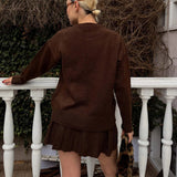 Set tricotat Lirra - compus din bluza si fusta cu pliuri