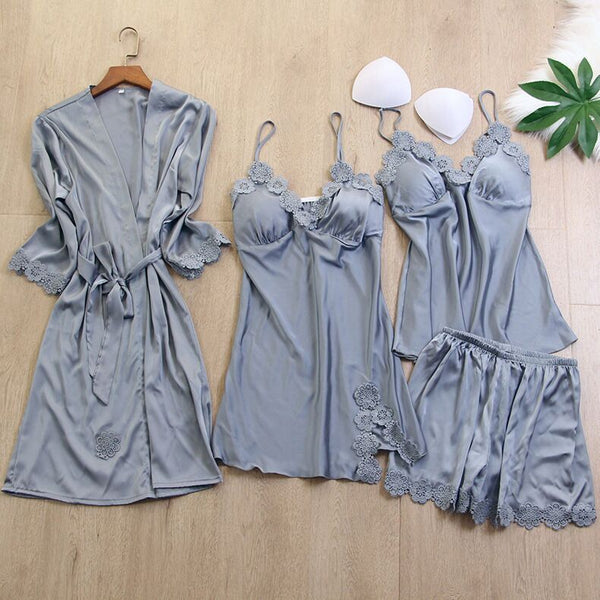 Set pijama Maribella gri compus din 4 piese