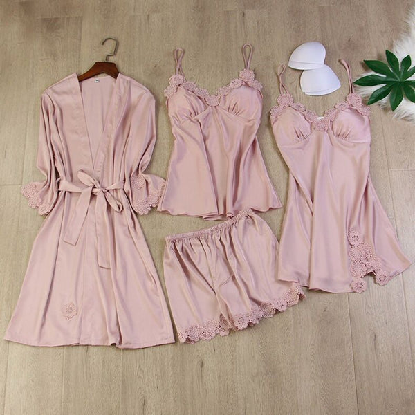 Set pijama Maribella roz compus din 4 piese