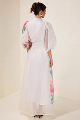 Rochie maxi Peonia din organza cu imprimeu floral