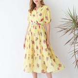 Rochie Echim galbena cu pliuri si imprimeu floral