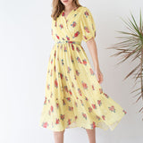 Rochie Echim galbena cu pliuri si imprimeu floral