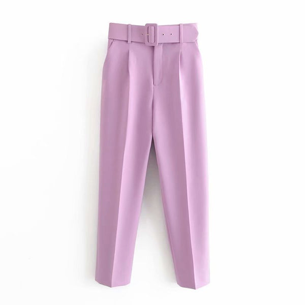 Pantaloni Stezzia mov conici accesorizati cu o curea