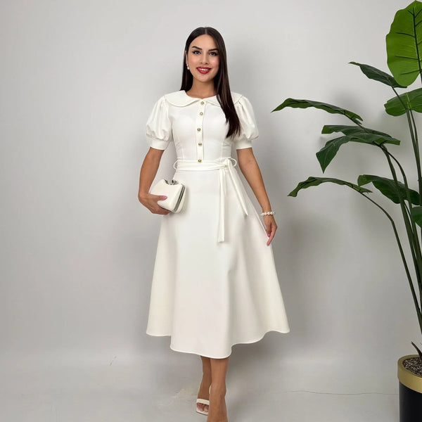 Rochie Eseld cu nasturi decoratisi decolteu petrecut