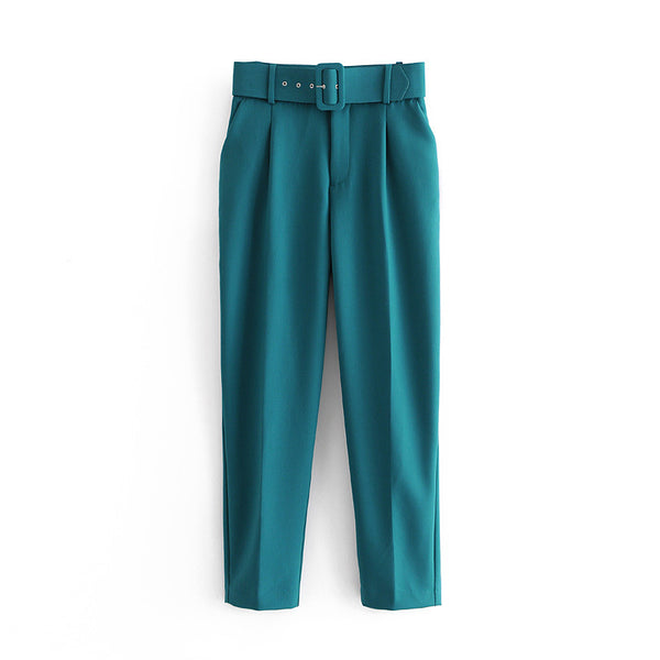 Pantaloni Stezzia verzi conici accesorizati cu o curea