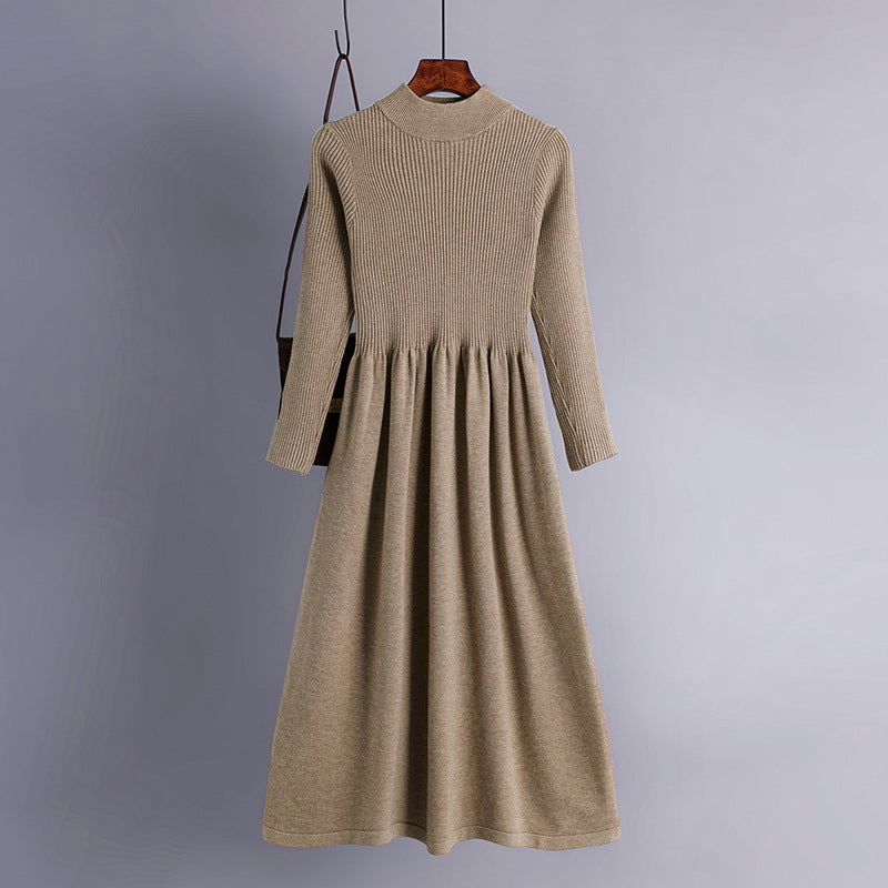 Rochie Ambra bej din tricot reiat