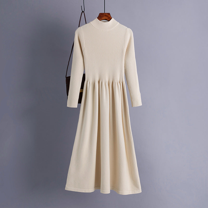 Rochie Ambra crem din tricot reiat