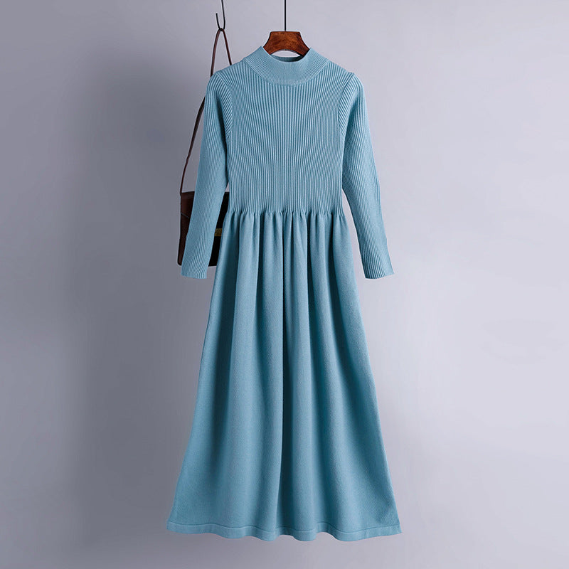 Rochie Ambra albastra din tricot reiat