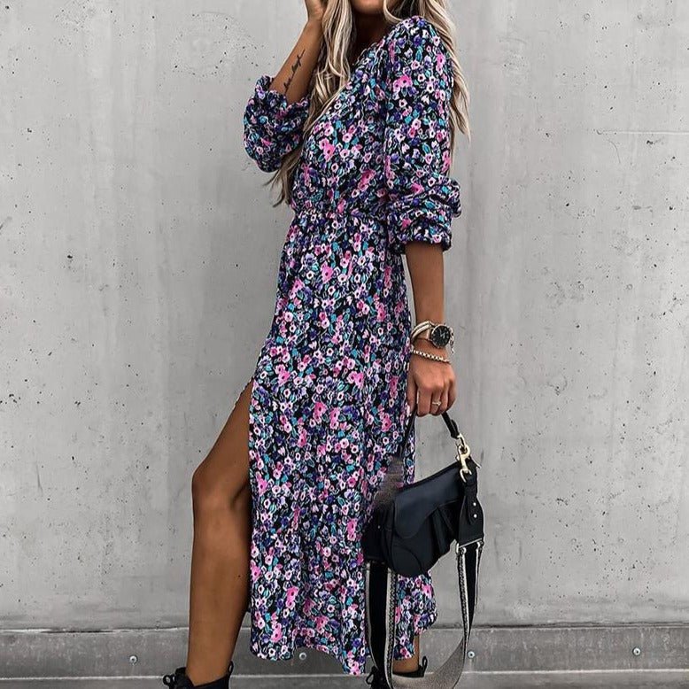 Rochie Naya cu imprimeu floral si nasturi imbracati